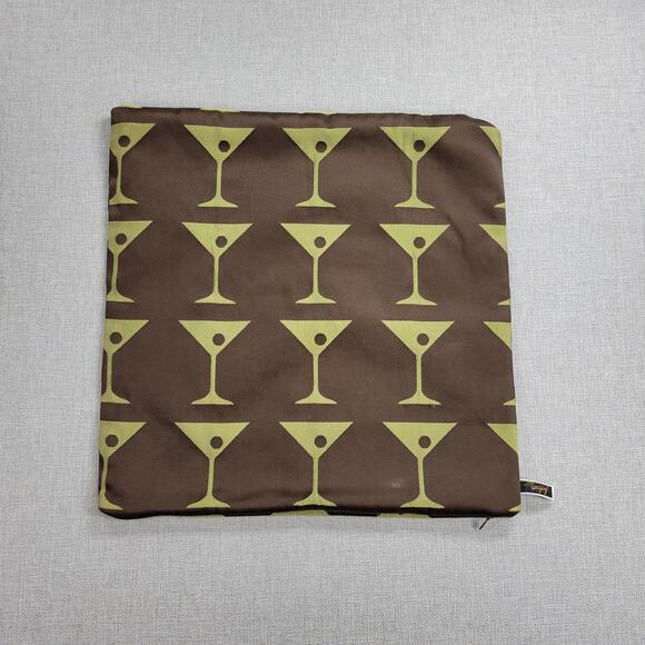 Martini Pillowcase 18" Brown Gold Wine Glass Silk Decorative Accent Pillow Cover - Picture 1 of 5